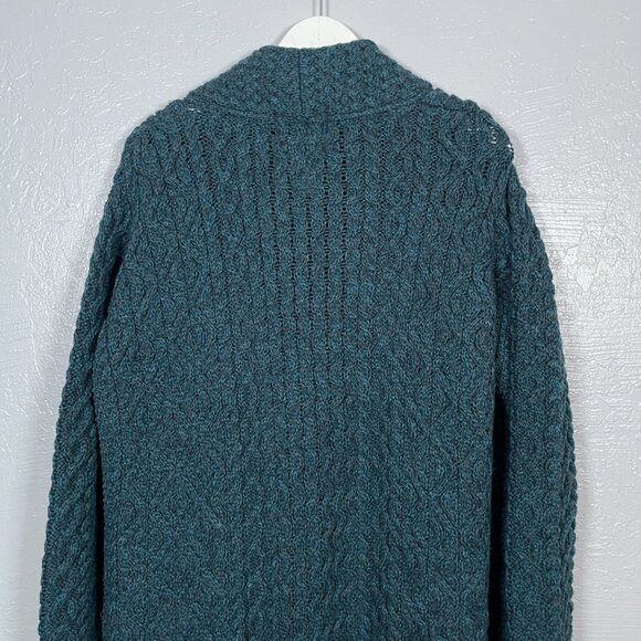 Aran Crafts Women Plus Petite XXLP Blue Gray Cable Knit Sweater Coat Merino Wool - Picture 9 of 10